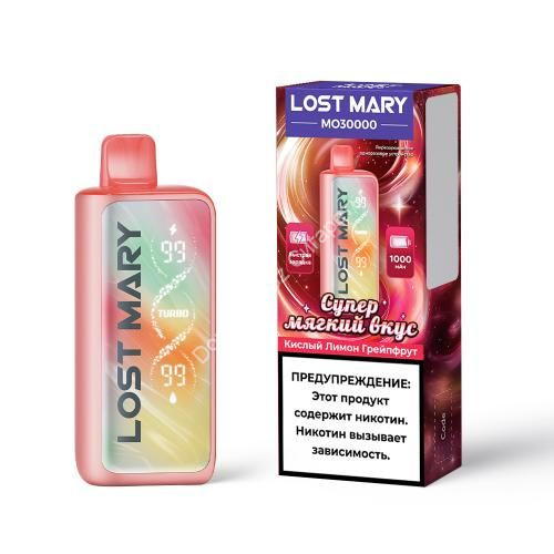 Электронная сигарета  Lost mary  MO 30000 Г Кислый лимон грейпфрут 20мг (2%) оптом      