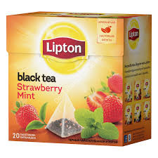 Черный чай Lipton Strawberry Mint в пирамидках 20 пак оптом 